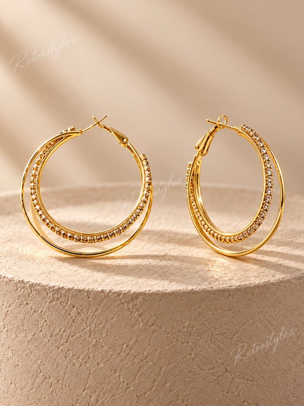1.75" Large 14K Gold Womens 2ct Diamond Double Hoop Earrings Big Hoops Jewelry